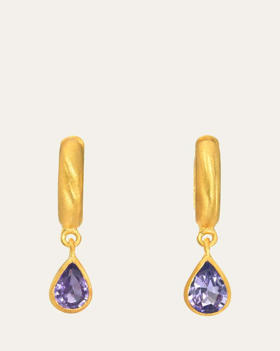 Fairmined 18K Purple Sapphire Pear Drop Signature Hoop Earrings